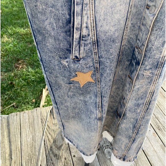Vintage Upcycled Maxi Denim Jacket Primitive Moon & Stars Boho Shabby Country 3X - Picture 14 of 16